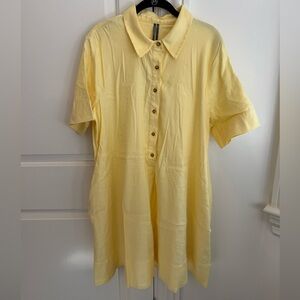 Anthropologie Pollie Short-Sleeve Swing Tunic LinenBlend MiniDress XL Yellow NWT